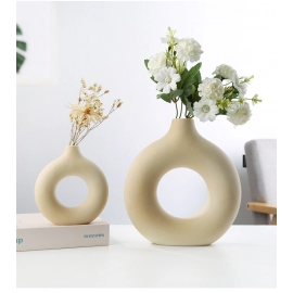 Nordic Vase Circular Hollow Ceramic Donuts Flower Pot Home Living Room Decoration Accessories