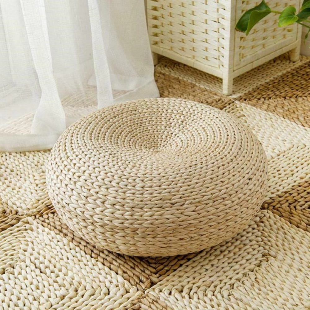 Rustic Floor Cushion Straw Pouf Seat Meditation Ottoman Home Decor